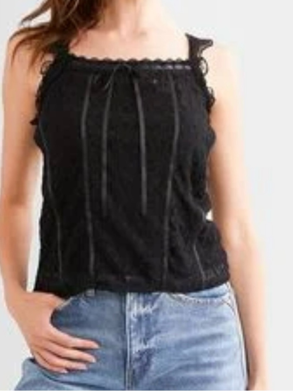 Willow + Root Black Lace Cami w/Vertical Seams Whimsigoth Dark Coquette RenFaire